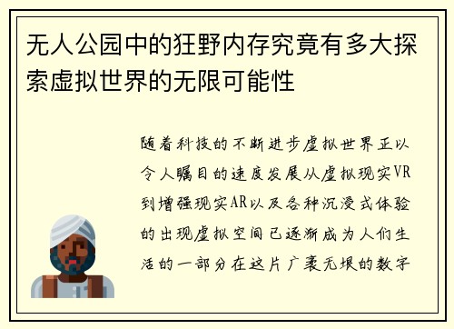 无人公园中的狂野内存究竟有多大探索虚拟世界的无限可能性